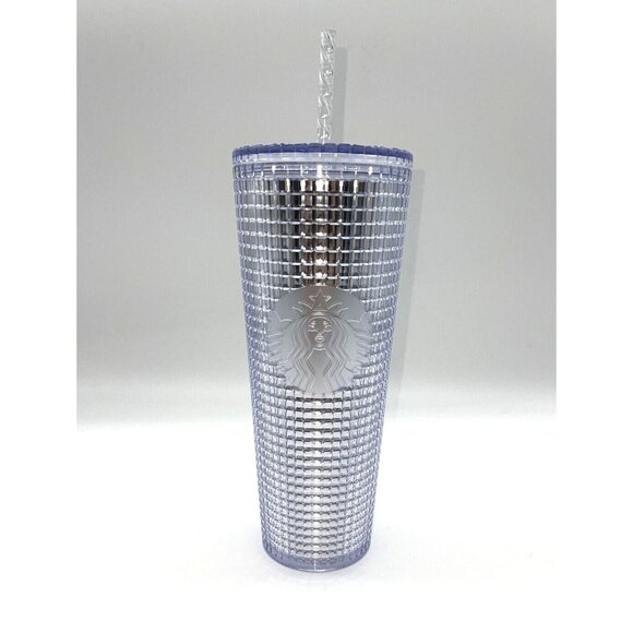 Starbucks Cup Venti TumblerSilver Grid Disco Holiday Cold Cup Metal 24oz New - Picture 1 of 8